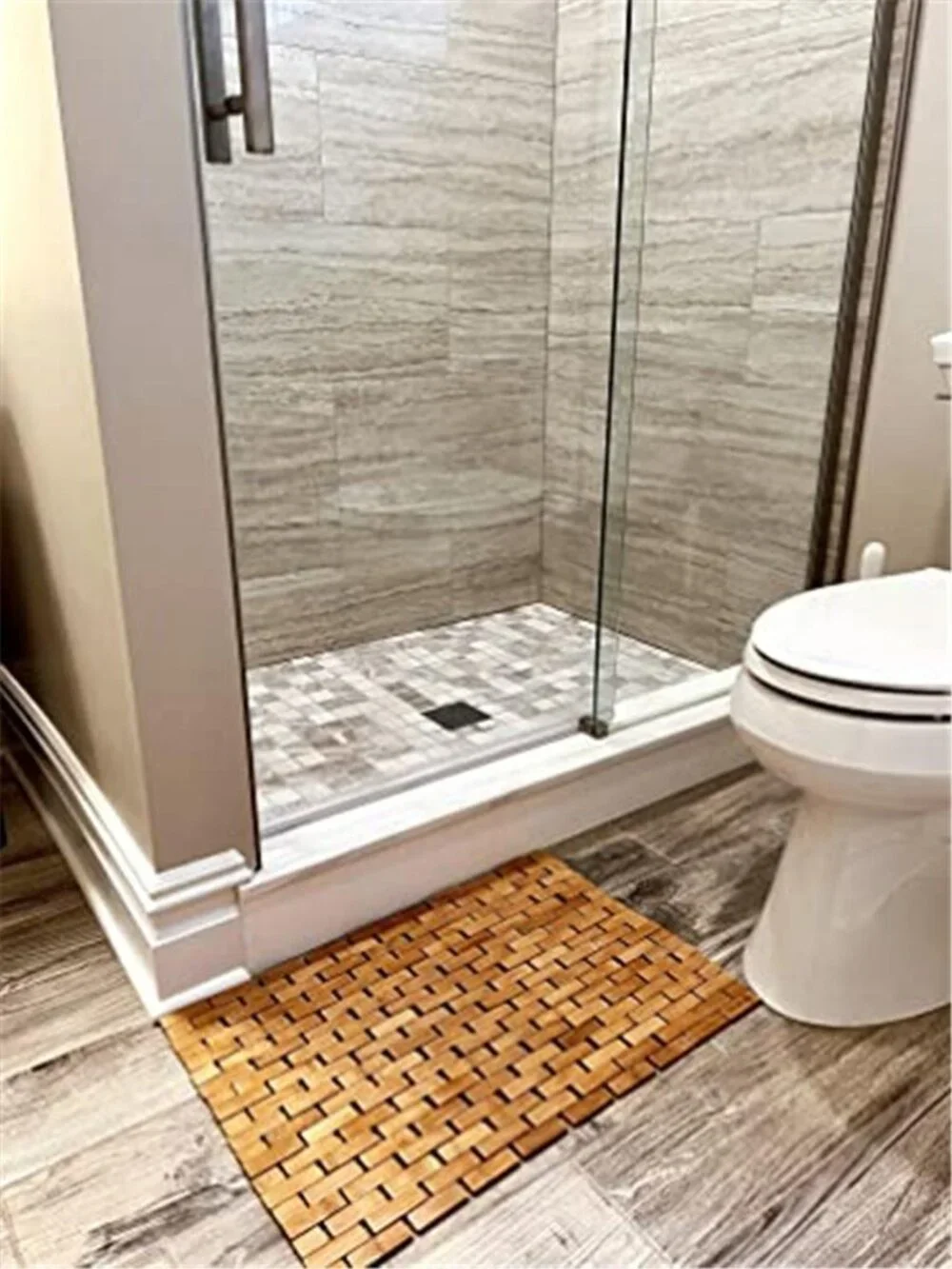 Bamboo Bath Mat Brown Non Slip Rubber Grip Roll Up Shower Bathroom Spa Floor Mat